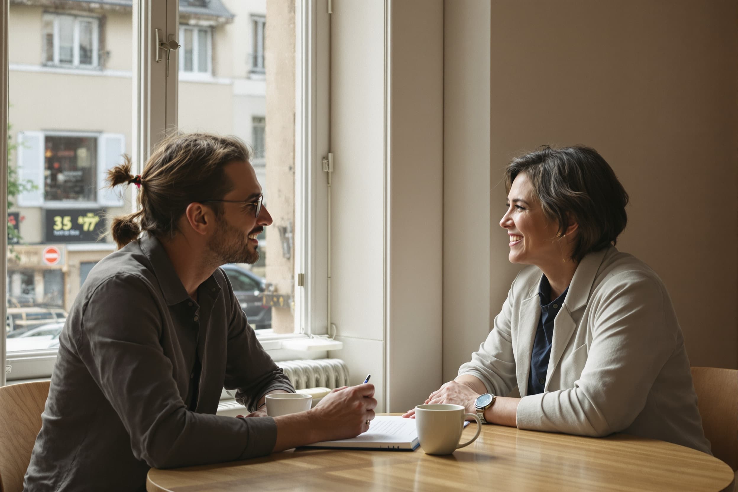 Une conversation chaleureuse près d'une fenêtre